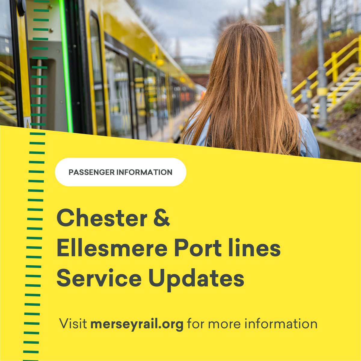 merseyrail's tweet photo. ⚠️ Latest Service Updates
 
🟩 Some services on the Chester &amp; Ellesmere Port lines are cancelled or changed, due to a fault with the Signalling.
  
ℹ️ Please click here for details: https://t.co/aPpCnqn5Yb https://t.co/xTq78Iw7e2
