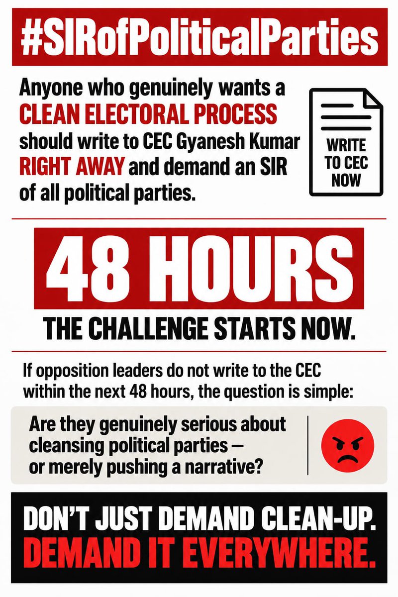 bharat_for11824's tweet photo. @neha_aisa @shubhangi_misra @ECISVEEP AISA must immediately write to CEC Gyanesh Kumar, asking conduct of SIR for all Political Parties #WriteToCEC
If they don't, it means they are not serious on this 😠 https://t.co/V6BBYPsfTi