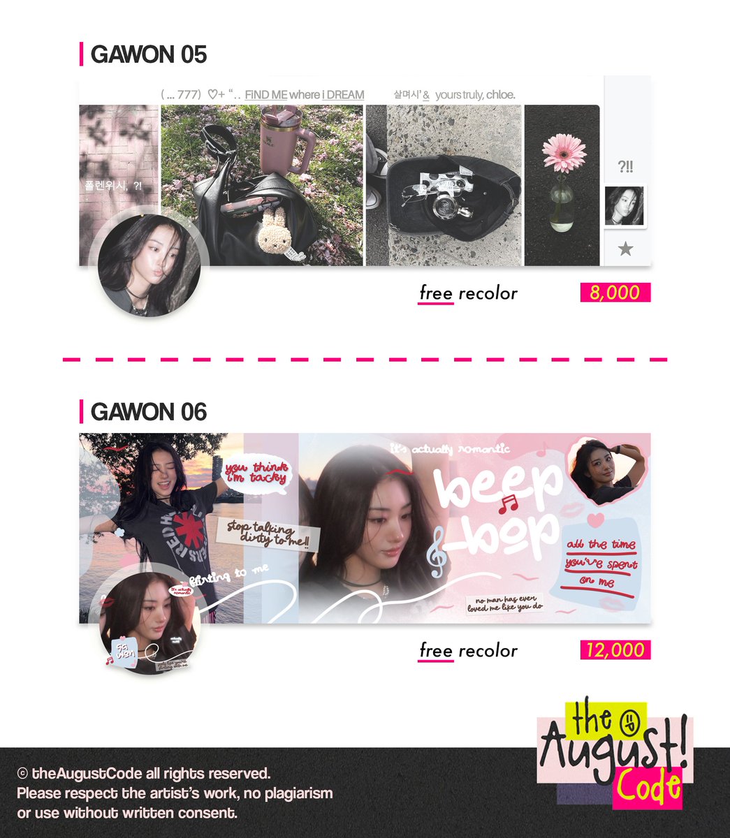 theAugustCode's tweet photo. HAI HAI!! 🎲 🧩

Aku kembali membawa 8 layout ready stock special MEOVV GAWON. Bisa langsung diangkut melalui DM yaa. 👀💖 #bealanja

💸 8k - 15k
🎨 recolor ✅
📝 text replacement ✅ https://t.co/kGECsvGDOq
