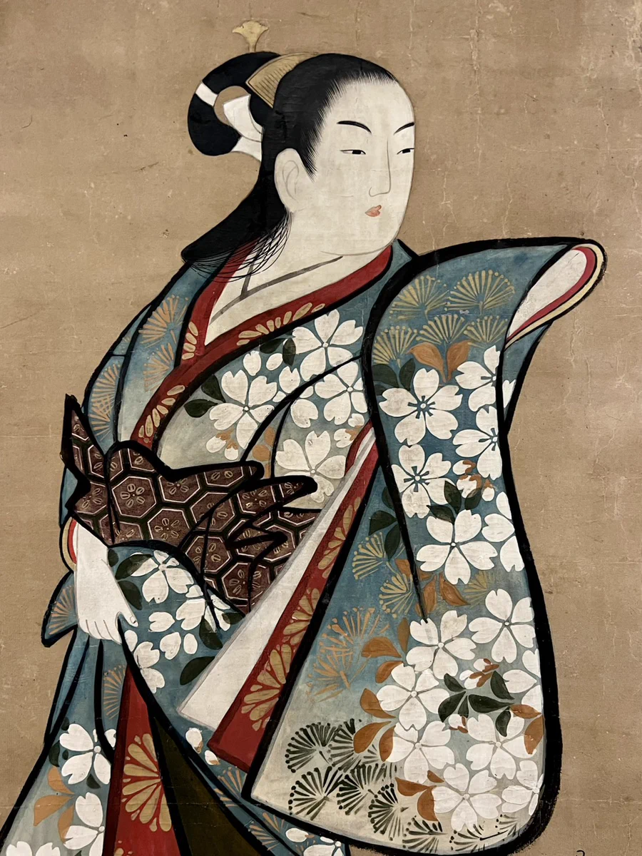 古物 明治29年絵浮世絵 木版画 舞子 芸者 多色刷り 人物画 F36