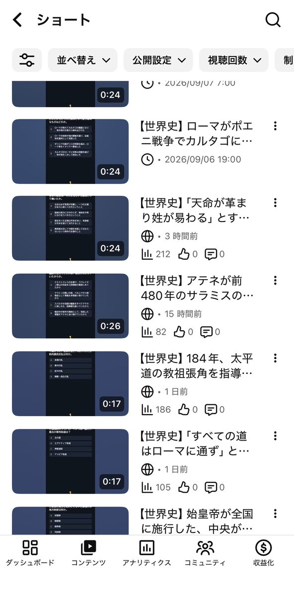 kodama135's tweet photo. さらに、これの宣伝のためのYouTubeも作って、そこでショート動画を毎日投稿してます。
ㅤ
1週間ほど経ったのですが、少しずつ数字が上がってきている？
あと2週間ぐらい経過を見て、数字が上がってくるようであれば、予想通りです。
ㅤ
ちなみに、このショート動画作成もYouTubeへの投稿も、Claude Codeが自動でやってるので（しかも無料）、俺の方の工数はほぼゼロです。
