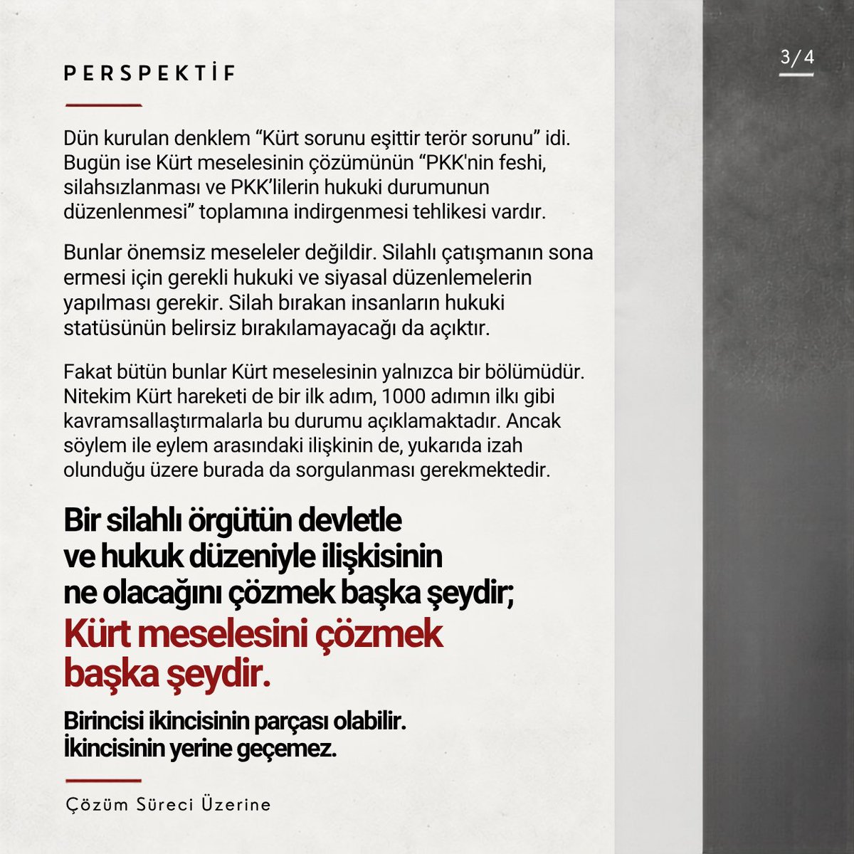 direncdergi's tweet photo. ✏️ Direnç Dergi PERSPEKTİF | Barış, eleştirinin askıya alındığı bir OHAL rejimi değildir.

Kürt sorununun gerçek çözümü, siyasal katılımı, kolektif hakları ve demokratikleşmeyi büyütmelidir.

Yazının tamamı için 🔗 

https://t.co/GCFPUdLNlj https://t.co/Mz93bJfI4i