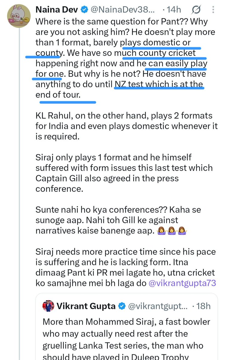 NainaDev380254's tweet photo. This so called well read @vikrantgupta73 chose to not the read the whole first paragraph I wrote and only focus on word Duleep trophy which I didn't even mention ( for a REASON)

Lets teach him a bit to read, shall we??

Also I am very much well aware that he can not play Duleep trophy final since his supposed team is not in final.

Ehnu saade ch, umar da takaza kehnde ne paaji. 

Thoda jeya paihe de chakkaran ch bahar ao, te dubara padhan likhan ch dhayaan deyo. Live ch sirf phone pakadan naal kam ni chalna. 

Dhanyawaad 🙏🙏🙏