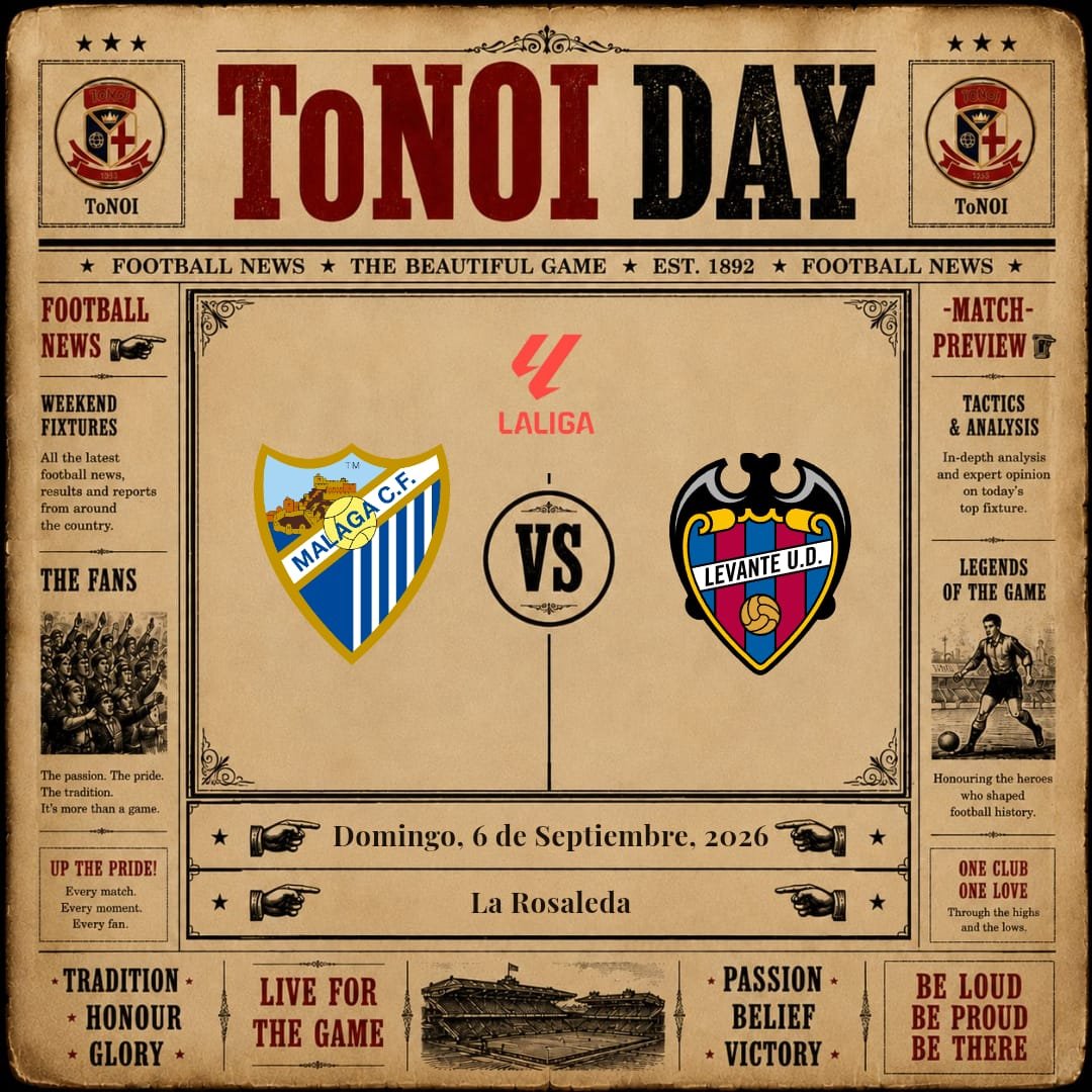 ToNOI_oficial's tweet photo. #ToNOIDAY
En esta final por el #ToNOI los malaguistas buscarán la primera victoria en su vuelta a primera división delante de su gente, mientras que los granotas querrán seguir con su buena racha tras vencer al Real Betis
💙🤍 @MalagaCF 🆚 @LevanteUD ❤️💙
🏟️ La Rosaleda
🕒18:30 https://t.co/3VVvv0eCGY