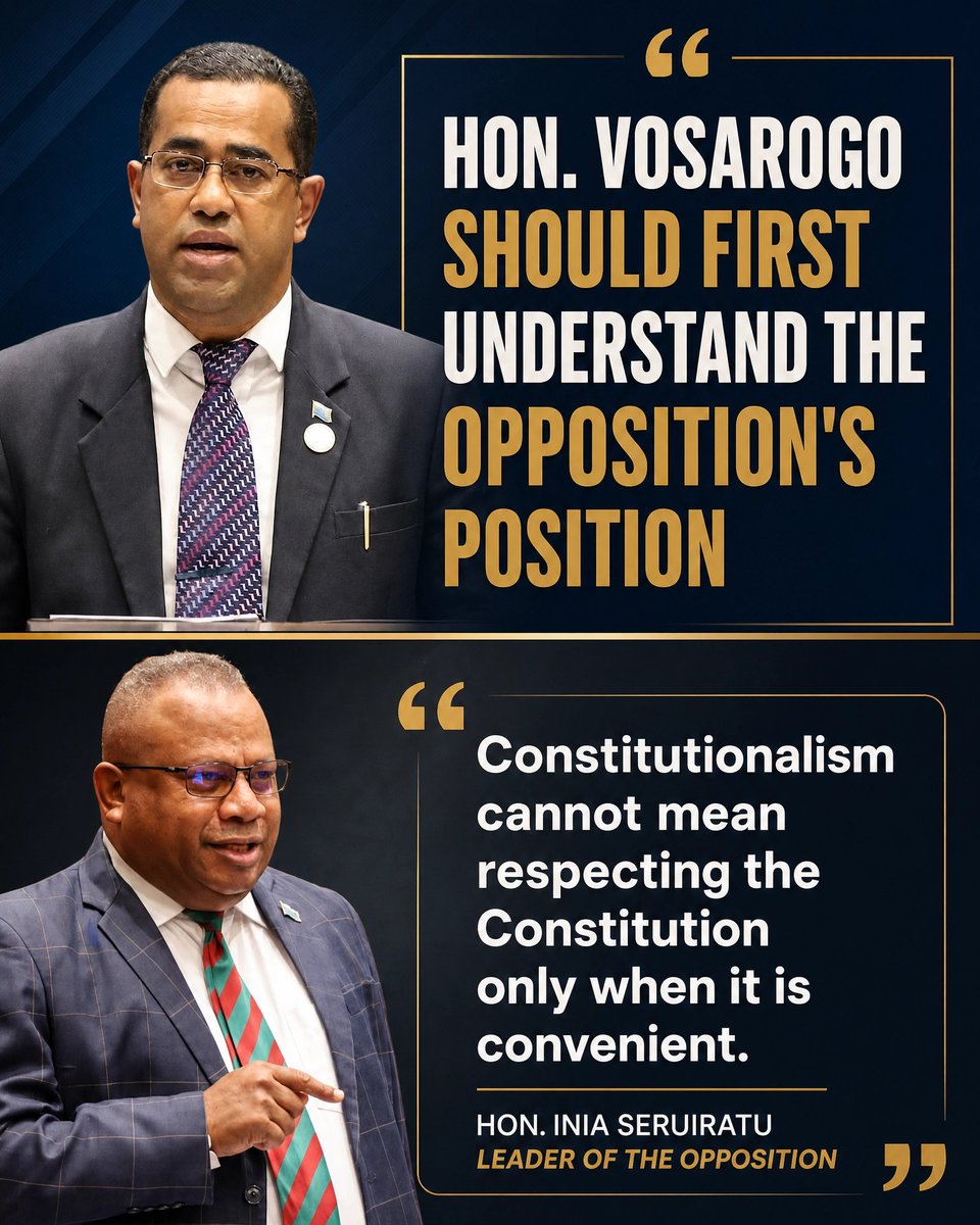 _seruiratu's tweet photo. The Opposition’s position is principled: fundamental changes require the proper constitutional process, broad public scrutiny and the confidence of the country as a whole. The Constitution belongs equally to every Fijian.
#PeopleFirst #ConstitutionalReform https://t.co/Oe0lj12FQ0