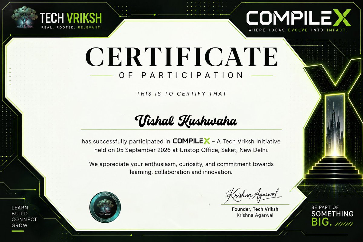 vishal_9912's tweet photo. Had a great time at CompileX by @TechVriksh ! ๐
Got to explore MCP, AI Pipelines, and Android Development, while meeting and learning from fellow tech enthusiasts at the Unstop Office, Delhi.
#CompileX #TechVriksh #AI #MCP #AndroidDevelopment #TechCommunity https://t.co/J3bDieI6KD