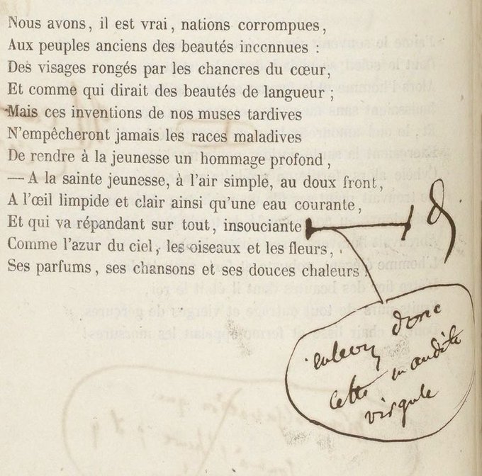 Laurent_Potelle's tweet photo. “J'ai passé la matinée à relire
les épreuves d'un de mes poèmes
et j'ai fini par enlever une virgule.
L'après-midi, je l'ai remise.”

Oscar Wilde

Charles Baudelaire avait les mêmes (pré)occupations... https://t.co/yNZOKGhCAQ