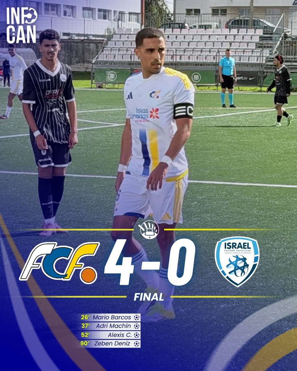 InfocanOficial's tweet photo. 🇮🇨 ¡FINAAAAAAAL! ¡GOLEADA DE LA SELECCIÓN CANARIA!

Canarias vence a Hapoel (Israel) por 4-0 en un partido absolutamente espectacular del conjunto canario en la segunda jornada de la fase europea de la Copa de las Regiones. https://t.co/WgZZnh1OiW