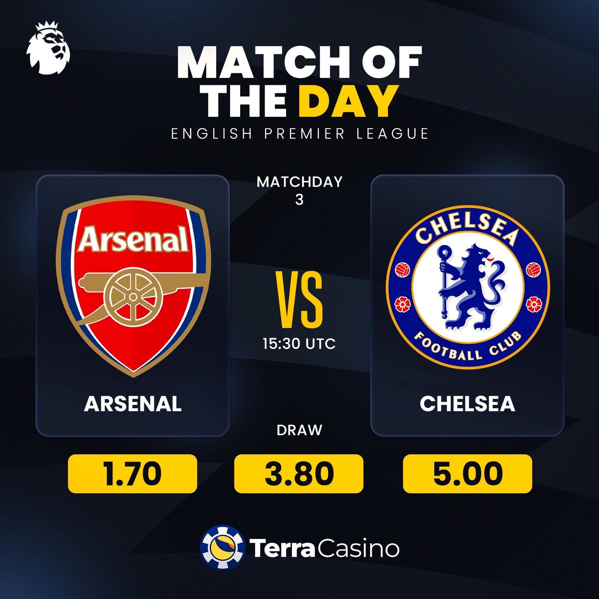 TerraCasino_io's tweet photo. π₯ London derby in the Premier League today!
@Arsenal vs @ChelseaFC β½
Two giants, one huge clash β who takes the three points? π
π https://t.co/ReGs56LRgd
#PremierLeague #EPL #Arsenal #Chelsea #LondonDerby #Football #SportsBetting #TerraCasino https://t.co/RS7WMemT7h