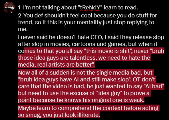 FranixTwitch's tweet photo. @OGNelson9 @stolperson Maybe learning to read before replying would be useful, but we're on Twitter and the argument is AI, so I understand most of you guys shut their brain and go full retarded instead of trying to argue properly. https://t.co/Y5v9WhSBC9