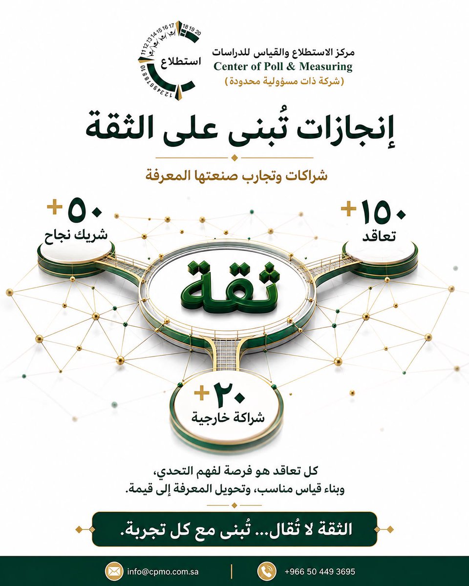 CPMOsa's tweet photo. مُنذ 2009 نبني الثقة بالخبرة والمعرفة ، 
إستطلاعات ، قياس رأي ، دراسات واستشارات 
تجارب متاركمة ، وشراكات مستدامة…

#الإستطلاع_والقياس_CPMO #الاستشارات_الادارية
#قياس_الرأي #استشارات #مركز_الإستطلاع_والقياس https://t.co/DCtZONPkPD