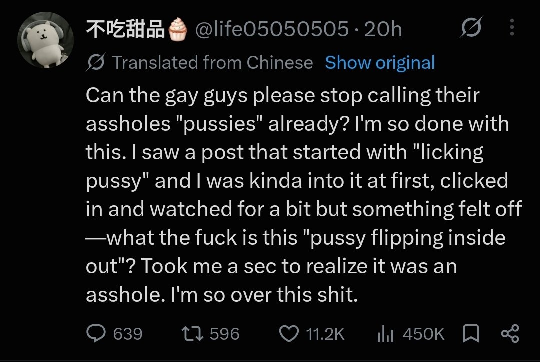 ruicharadrius's tweet photo. lesbian beefing with gay men. and shes right! https://t.co/9ZJIFAjuoH