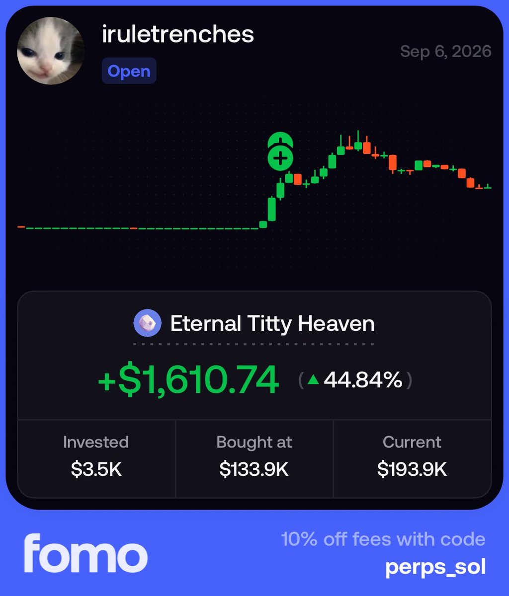 Perpsssss's tweet photo. Literally I’m fuckin confused what’s even going on with @fomo people are literally printing money in seconds. This dude @iruletrenches called me on a token and within like 5 secs it went almost 4x crazyyy man like wtf are y’all even doing on @fomo? It’s straight up whale era now. https://t.co/TQ9HOEcUmH