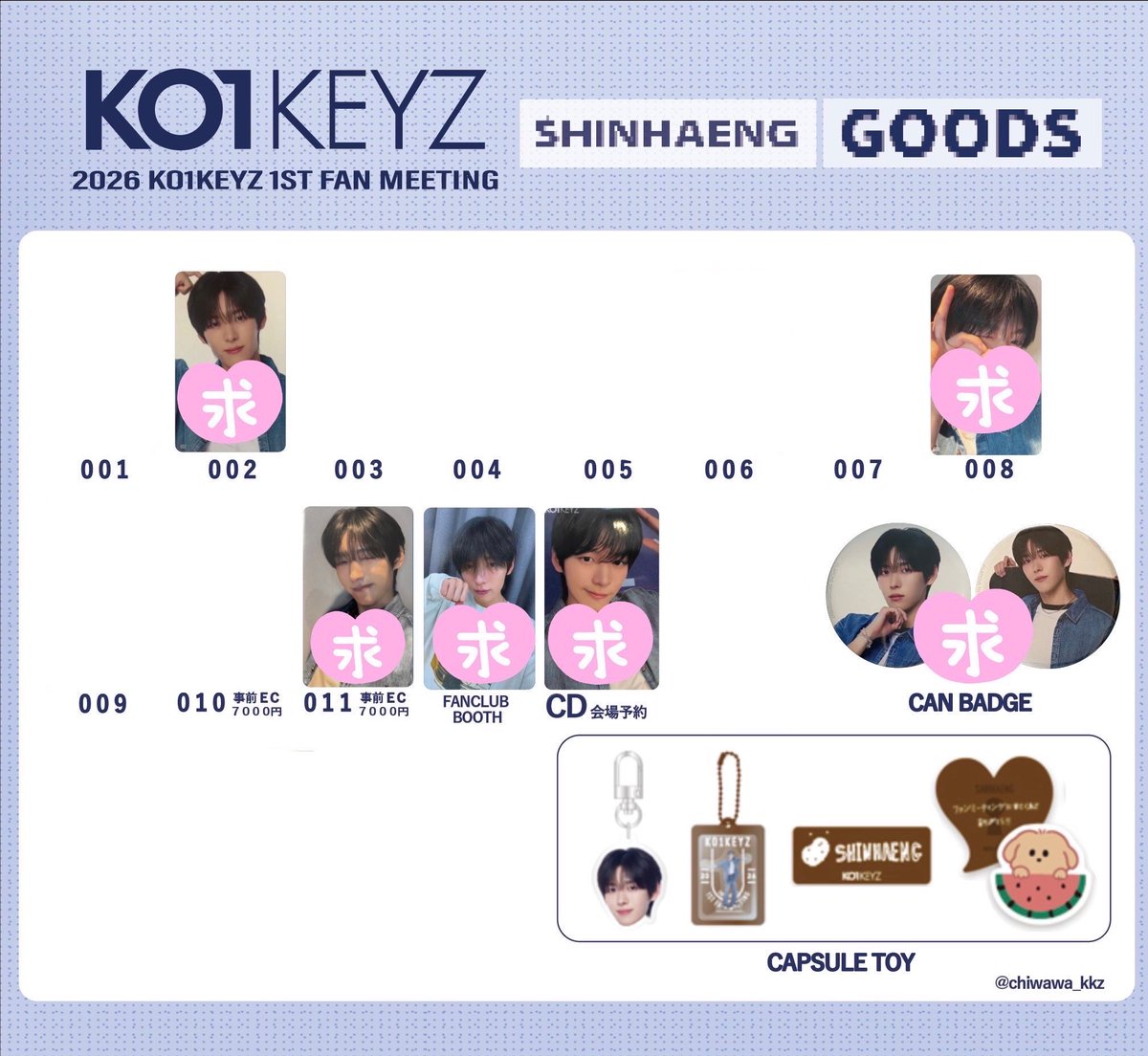 w6jvmx's tweet photo. KO1KEYZ 1ST FAN MEETING トレカ交換

【譲】 画像1+柳谷009.加藤CD特典

【求】画像2、3
飯塚 シンヘン （求♡つき）

郵送希望📮
まとめてだと嬉しいです ¨̮ 
同異種なんでも検討します

コメント必ず返信します
どなたでもお気軽にお声掛けください✨️
#KO1KEYZ #KO1KEYZ交換 https://t.co/oZkrOwn6TH