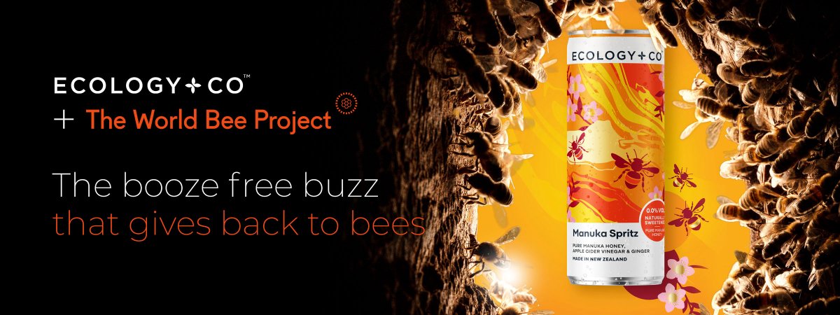 worldbeeproject's tweet photo. We have partnered with Ecology & Co – the latest buzz in alcohol free beverages – in a collaboration designed to extend our work to benefit bees and biodiversity.

Their Manuka inspired range supports the hardworking bees behind their ingredients.

1% of every Ecology & Co sale globally will go to The World Bee Project to fund our work to protect pollinators, people and the planet.

Find out more here: https://t.co/8tMnYjmqb4