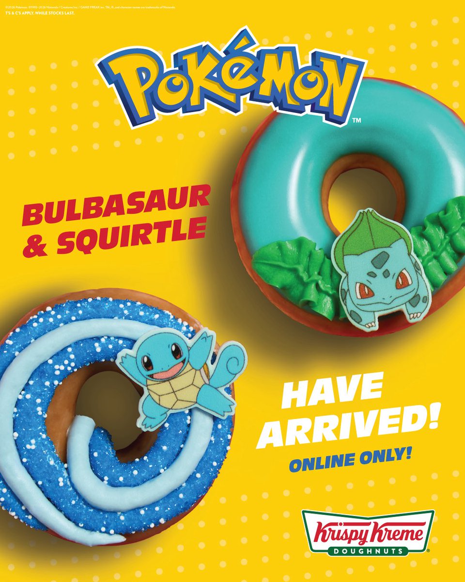 KrispyKreme_ZA's tweet photo. Introducing

💚 Bulbasaur - Original Glazed® doughnut dipped in chocolate dip, topped with vanilla kreme leaves and a Bulbasaur piece.

💙 Squirtle - Original Glazed® doughnut ring topped with cotton candy kreme, sprinkled with a blue sugar blend, and topped with a Squirtle piece https://t.co/88WlsKzj0U