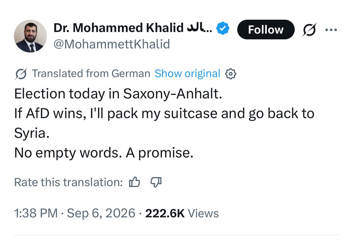 TheBritLad's tweet photo. The AfD party in Germany are expected to win BIG today.

Muslims are already threatening to leave the country.

this is absolutely great news.

THIS IS THE WAY https://t.co/3vmgHHFnph