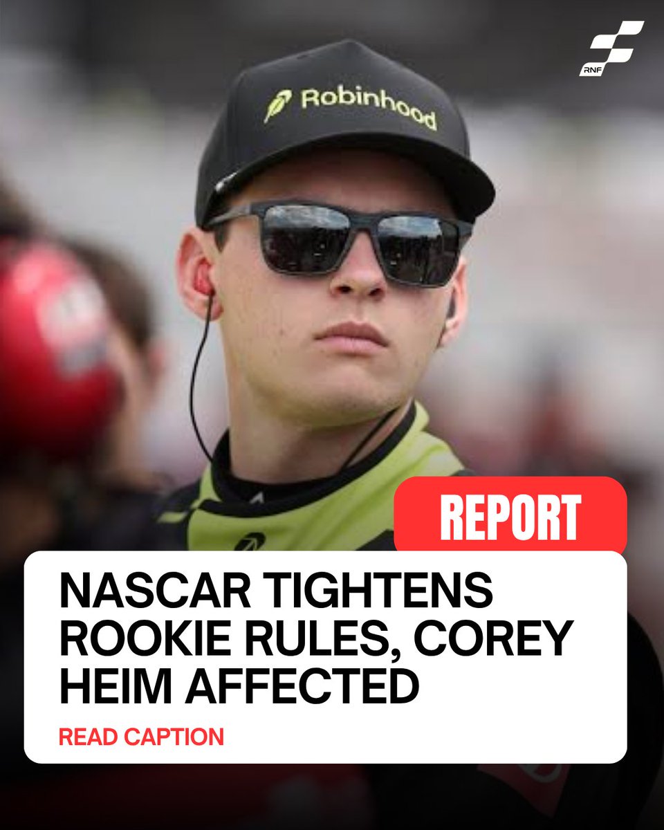 IrmaBevington's tweet photo. Corey Heim’s 2027 Rookie of the Year hopes are in doubt. NASCAR now limits eligibility to 12 prior Cup starts. Heim has 15 since 2024, making him ineligible despite going full-time with 23XI Racing in 2027. https://t.co/wk04q4ZWRL
