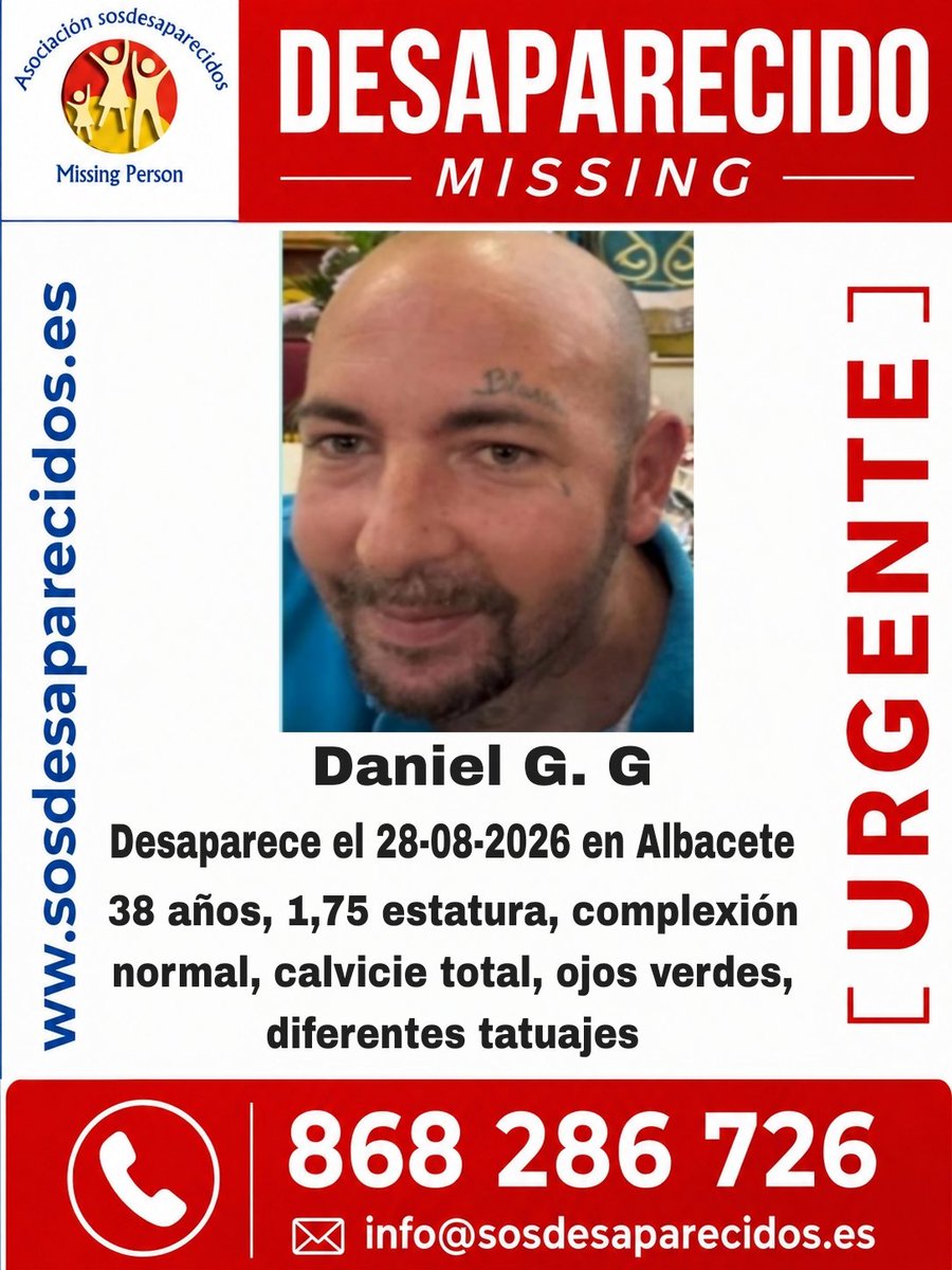 sosdesaparecido's tweet photo. 🆘 DESAPARECIDO
#España #sosdesaparecidos #Desaparecido #Missing #Albacete
Síguenos @sosdesaparecido https://t.co/cIAaxvPmrf