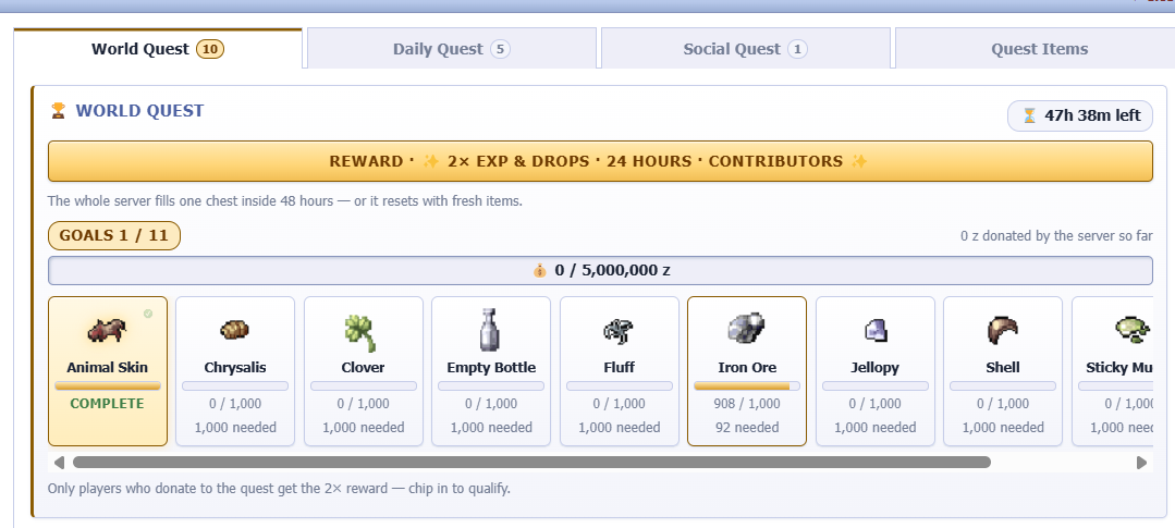 andyHood333's tweet photo. Quest grind is lookin’ kinda spicy 🔥 908/1,000 Iron Ore already, just 92 more to go! Gotta keep farming, stacking mats, and helping fill that chest. LFG, we’re so close! ⚔️💰 #IdleRO @IdleROGame https://t.co/XEZILjcpuQ