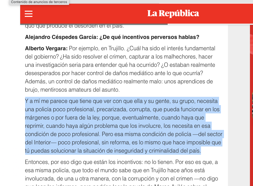 ocram's tweet photo. Vergara hoy en La República https://t.co/1U9c6YDxfZ