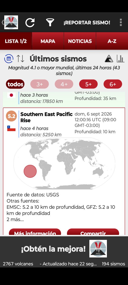 malenahermosill's tweet photo. Fuerte terremoto magnitud 5.2 , 5.4  Southern East Pacific Rise, Sunday 6 Sep 2026 a las 04:00 (GMT -8) - hace 4 horas .Ala misma hora un   4.8,5.0 en  CHILE  que entra en alerta amarilla por lo reiterados movimientos telúricos https://t.co/FtavcmqsSh