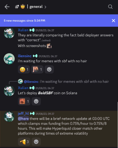 TrillyDevelop's tweet photo. I found something really good.

In old messages in the hyperliquid server, 
@xulian_hl
 said to deploy $BaldSBF coin on sol.

With stonkfun allowing us to pair to hyperliquid, I think this could be an insane time to run this coin. https://t.co/VvA8aXPBQe