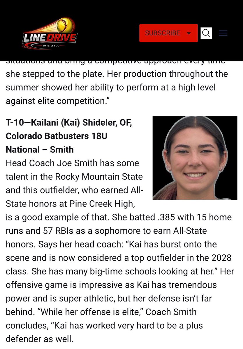 KailaniShideler's tweet photo. So grateful to @line_drive_media for recognizing me as a Top 10 player in the Top 100 for the 2028 class! Thank you Coach Joe for always believing in me and for the kind words. So thankful for all the support! 🥎

@batbusterscoach @UConnSoftball @CoachVUCONN @ggotgame45 @HawaiiSB @CoachTarr @lanceglasoe @BKilpatrick22 @CourtneyGanoUW @2Ganeff @j_spitale @swinehartw @StaceyNuveman @coach_kgreen @UCSD_CoachP @Coach_Jo_Evans @CoachMJKnighten @coach_crowell @JustinShults33 @Drew_Rich1221 @CoachCodyWhite @Rw15Woodard @CoachDot_LU @Coach_Jo4444 @HerdSB @CSUSoftball @TonySmithCSUSB @Mgascoigne32 @T_GILS33  @ExtraInningSB @PrepSoftball @LineDsoftball