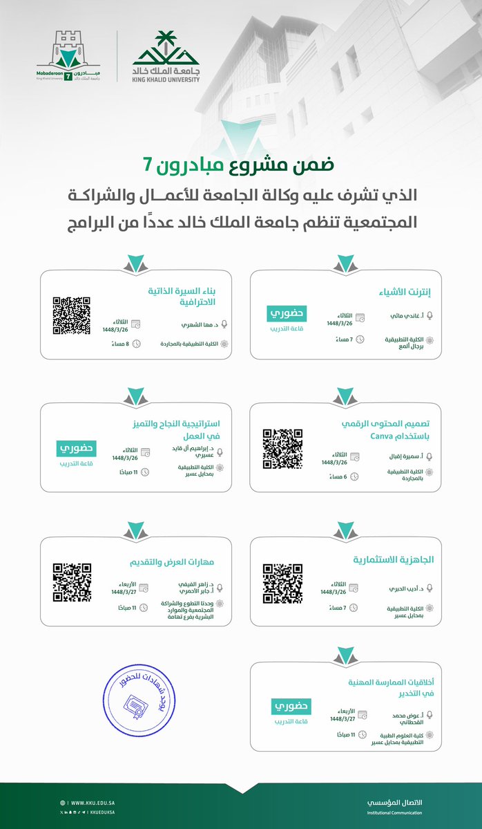 kkueduksa's tweet photo. يواصل مشروع #مبادرون7_kku بـ #جامعة_الملك_خالد تقديم برامجه المتنوعة التي تستهدف جميع فئات المجتمع.. https://t.co/SpxAOume9V