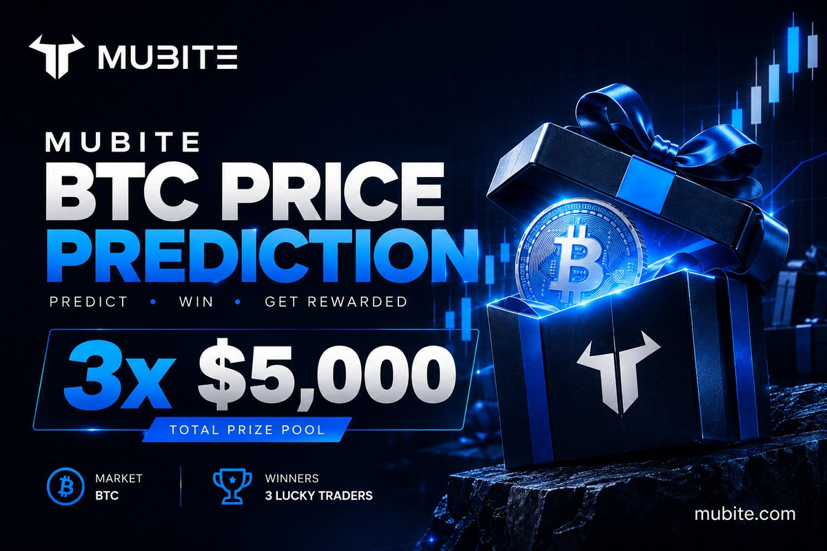 MUBITE_COM's tweet photo. 🎯 MUBITE BTC MONDAY PREDICTION IS BACK

Think you can call Bitcoin’s Monday close?

We’re giving 3 winners a $5K MUBITE Challenge Account each. 🎁

How to enter:

→ Follow @mubite_com
→ Like + repost this post
→ Reply with your BTC prediction for Monday’s closing price

One precise prediction per person.

⏰ Entries close Monday at 12:00 PM UTC.
Predictions posted after the deadline do not count.

🏆 The 3 closest predictions to the official Monday closing price win.

No editing. No changing your guess. Just one shot.

So let’s see who actually knows how to read the market. 👀

What’s your BTC Monday close prediction? 👇

#Mubite #Giveaway #BTC #CryptoTrading