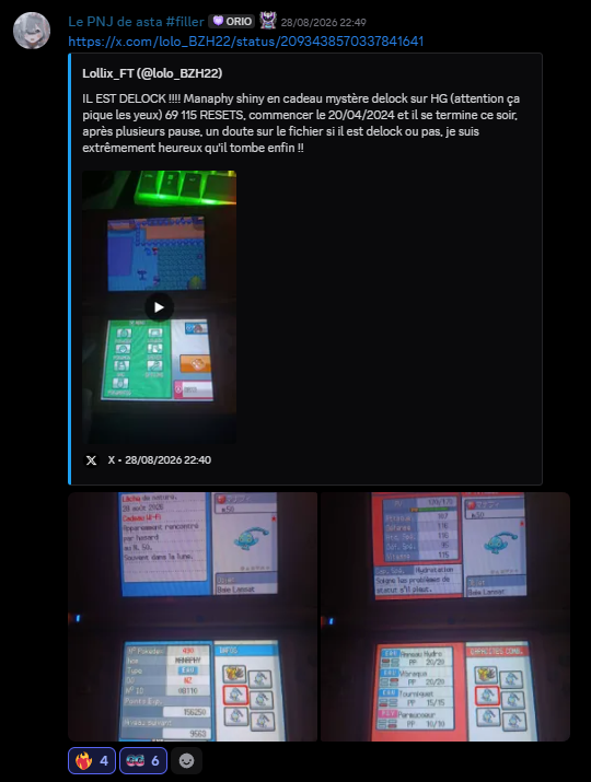 CSH_Discord's tweet photo. /Shiny honorables
4 autres shiny mérites les mentions honorables du serveur :  

- Type:0 de Fatality
- Tokotoro de Mayos
- Manaphy de Lollix
- Salameche de Thales https://t.co/9OJrown6EE