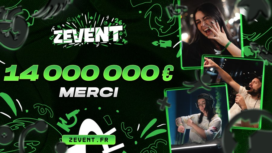 Zevent2026FR's tweet photo. 🚨 ALERTE  

La cagnotte atteinte déjà plus de 14.000.000€ au ZEVENT 2026 !    

 #ZEVENT #ZEVENT2026 https://t.co/glGeGbr366
