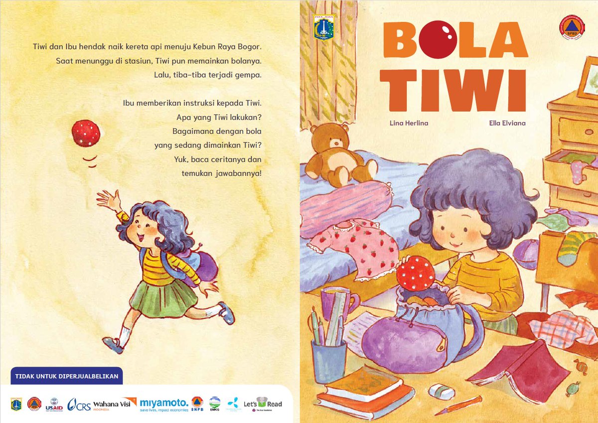 sijeisme_'s tweet photo. Sebuah utas

Buku cerita anak bergambar tema bencana. Gratis. Boleh diunduh. Boleh dicetak untuk kepentingan pribadi. TAPI TIDAK BOLEH DIJUAL. 
Kecuali yang memang ada link pembeliannya. FYI, saya tidak affiliate. 

Silakan disebarluaskan. 

Dilarang mencuri konten ini tanpa izin. 😊
Save dan share. Utas akan makin panjang kalau saya nemu buku anak tentang bencana lagi.

1. Bola Tiwi 
Ditulis oleh Lina Herlina. Kolaborasi dengan Ella Elviana sebagai ilustrator. Diterbitkan oleh BPBP Jakarta bekerja sama dengan beberapa pihak.

Cerita tentang Tiwi, seorang anak, teman tuli yang pergi ke stasiun bersama ibunya. Sampai di stasiun, bola Tiwi memantul jauh. Tiwi mengejarnya, tapi, tiba-tiba gempa. Tiwi harus bagaimana?

Buku ini dilengkapi petunjut singkat melindungi diri saat gempa dan sedikit pengenalan bahasa isyarat.

Link unduh: https://t.co/5ResZ7SaRk

Kalau tidak bisa, klik ini: https://t.co/spio3Z41by