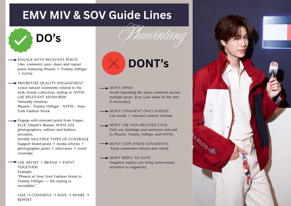 PHUWINBRAND's tweet photo. Newyork is calling guys 🤗 

These are the DO's and DONT's to follow for improvement of MIV EMV and SOV 🙌 of @phuwintang 

#phuwintang https://t.co/EAhovAqQxl