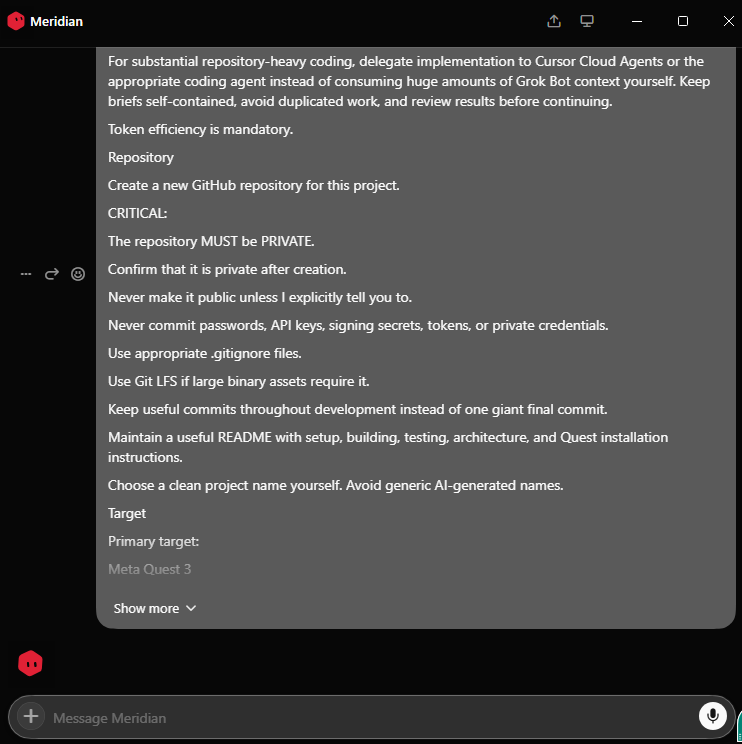 Carbonthecoder's tweet photo. Currently going to get Grok Bot to make a Mixed Reality VR Game on my Quest 3. The game is about interactive hands-on chemistry that educates you!

Wish me luck! Anything I should add to it? https://t.co/d7vtdMmCWI