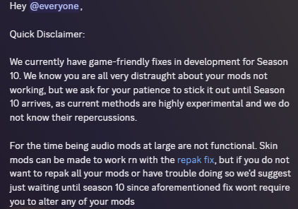 dollirica's tweet photo. (qrt for visibility/reach) Nope, I'll be waiting for a global fix either by the Rivals devs themselves, or by the RepakX devs come Season 10 ! I have 70+ mods and I simply do not have the time to fix all of them + the optional files they come with, I do implore that if you- (1/2) https://t.co/mMETMCxmNp