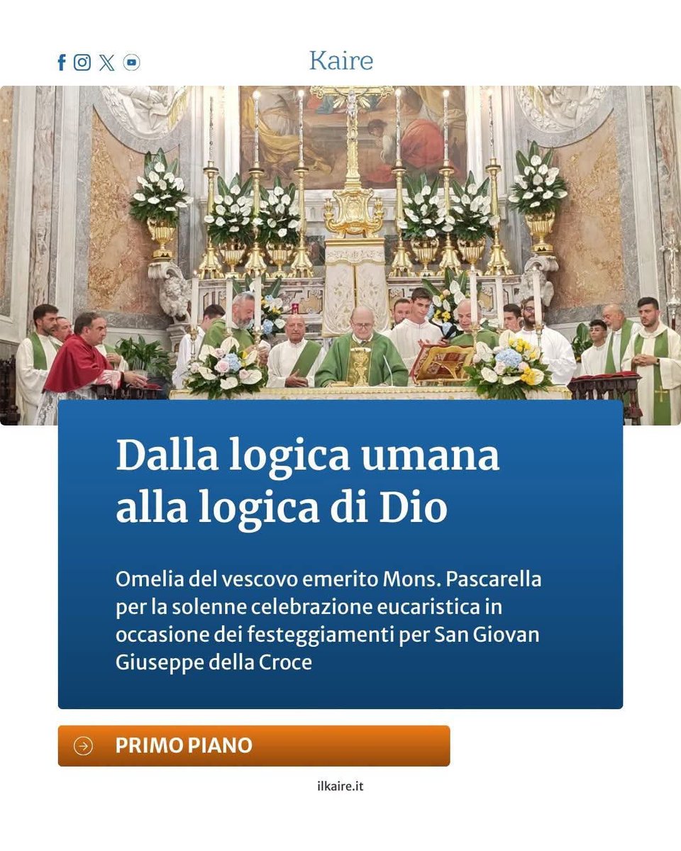 IschiaKaire's tweet photo. Dalla logica umana alla logica di Dio
Omelia del vescovo emerito Mons. Pascarella per la solenne celebrazione eucaristica in occasione dei festeggiamenti per San Giovan Giuseppe della Croce

https://t.co/DdgzJ060U3 https://t.co/QmAypgoLvb