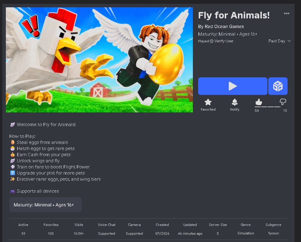 Designedbymatt_'s tweet photo. Why walk when you can steal eggs and fly? 🥚🪽

Fly for Animals is available now on Roblox!

Steal eggs, hatch rare pets, upgrade your wings, and build the ultimate animal collection.

🎮 Fly for Animals! | Play on Roblox

#Roblox #RobloxGames #robloxdev https://t.co/XFZSnYoALo