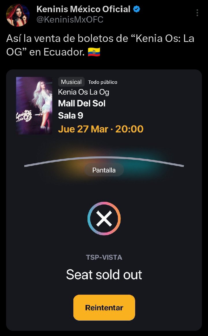JustJust53855's tweet photo. @sevistebienn @mikekeniniOs Amiga Kenia lo llena si con el documental de la og acabo rápido las entradas y tuvieron que sacar más salas de cine si en mi city SD Kenia lleno todo. Y en varias partes de Guayaquil y machala todo se agotó. https://t.co/HiyAefuTyy