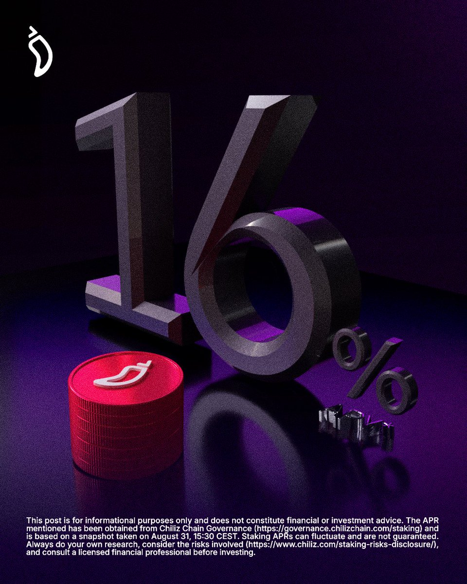 Chiliz's tweet photo. 16% APY.

That's how much $CHZ staking currently rewards you for helping secure the chain. https://t.co/WeKix7Bqi0