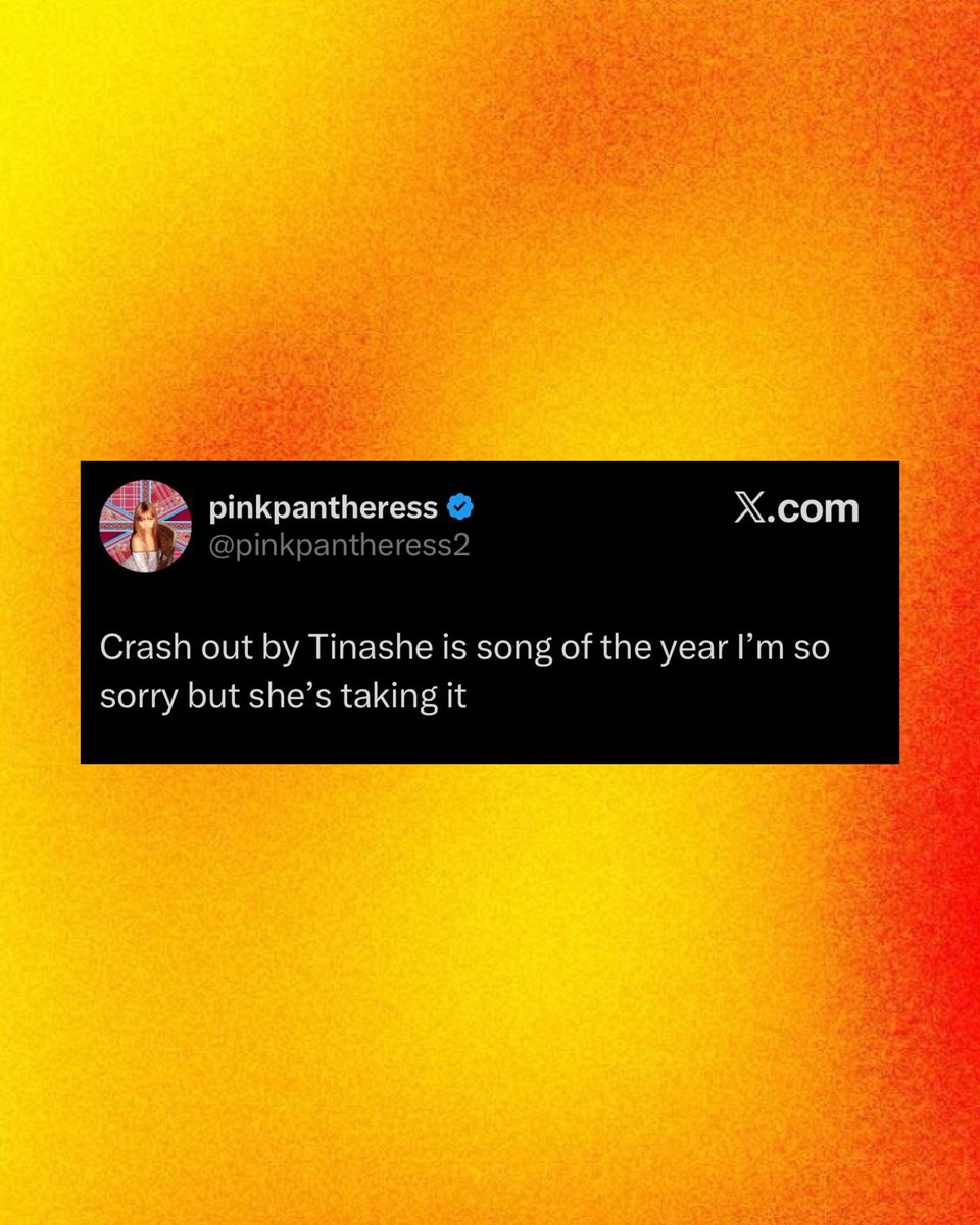 PopCrave's tweet photo. PinkPantheress praises “Crash Out” by Tinashe:

“Crash out by Tinashe is song of the year I’m so sorry but she’s taking it” https://t.co/KiNuMp47Cm