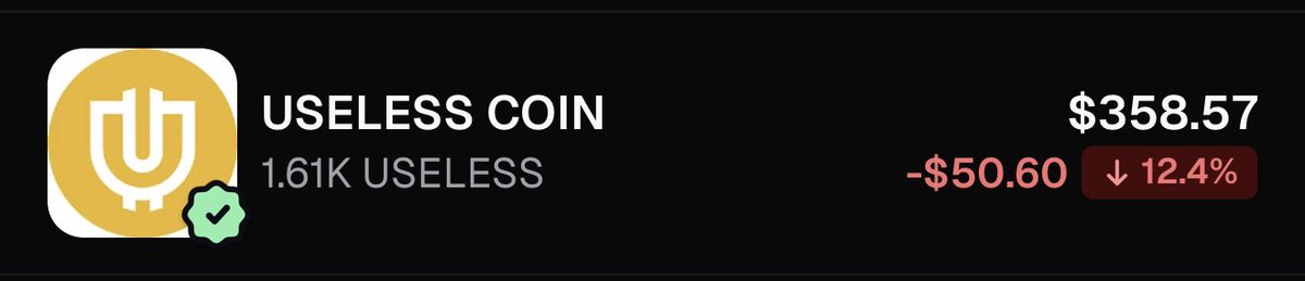 CryptoZachLA's tweet photo. Have already racked up $350 of $USELESS as current prices from holding $USEFUL and it’s only been 12hours. 

Soon, this will 3-4x when $USELESS hits $1b mcap and by that time, idk how much $USELESS I would have accumulated from $USEFUL buybacks and airdrops.

$USEFUL underrated. https://t.co/XhRit27YSS