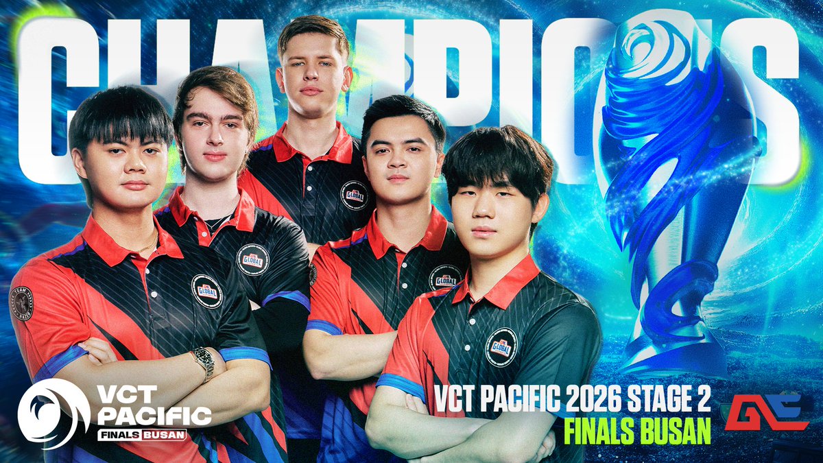 valesports_jp's tweet photo. #VCT
#VCTPacific 2026 Finals Busan Grand Finals

🏆2026 Pacific Stage 2 CHAMPION🏆

Global Esports
@GlobalEsportsIn

VCT Pacific の優勝を果たし、
新たな歴史を刻みました。 https://t.co/4fS4CMTJXv