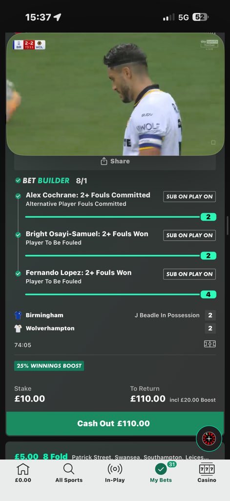 OP_tipz's tweet photo. Knew this game had some good odds!!!

We need a krejci foul won for a 100/1 winner 👀 https://t.co/ZxZlwvXzkc