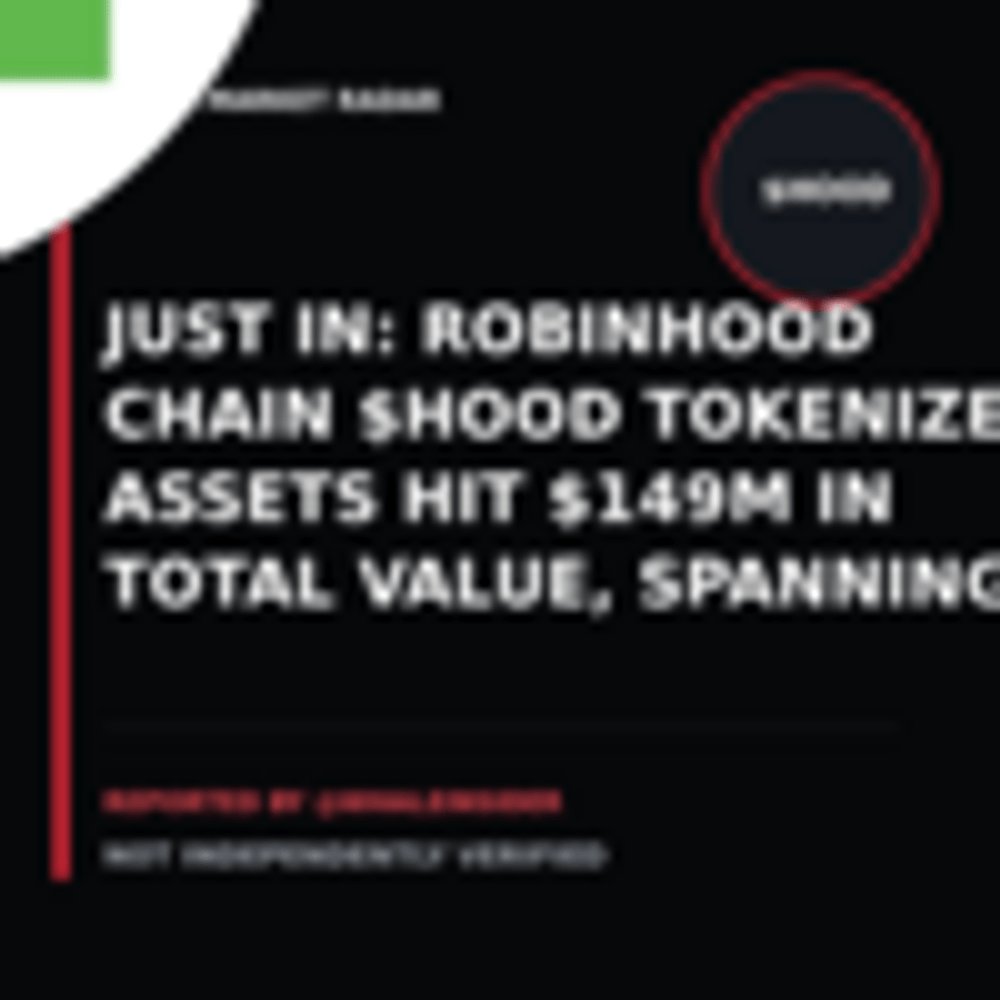 _When2buy's tweet photo. Market radar: @WhaleInsider reports: JUST IN: Robinhood Chain $HOOD tokenized assets hit $149M in total val

Unverified source claim—watch context, not a trade.

Market radar — reported by @WhaleInsider; not independently verified. Not investment advice. https://t.co/i6ZxE9xAak