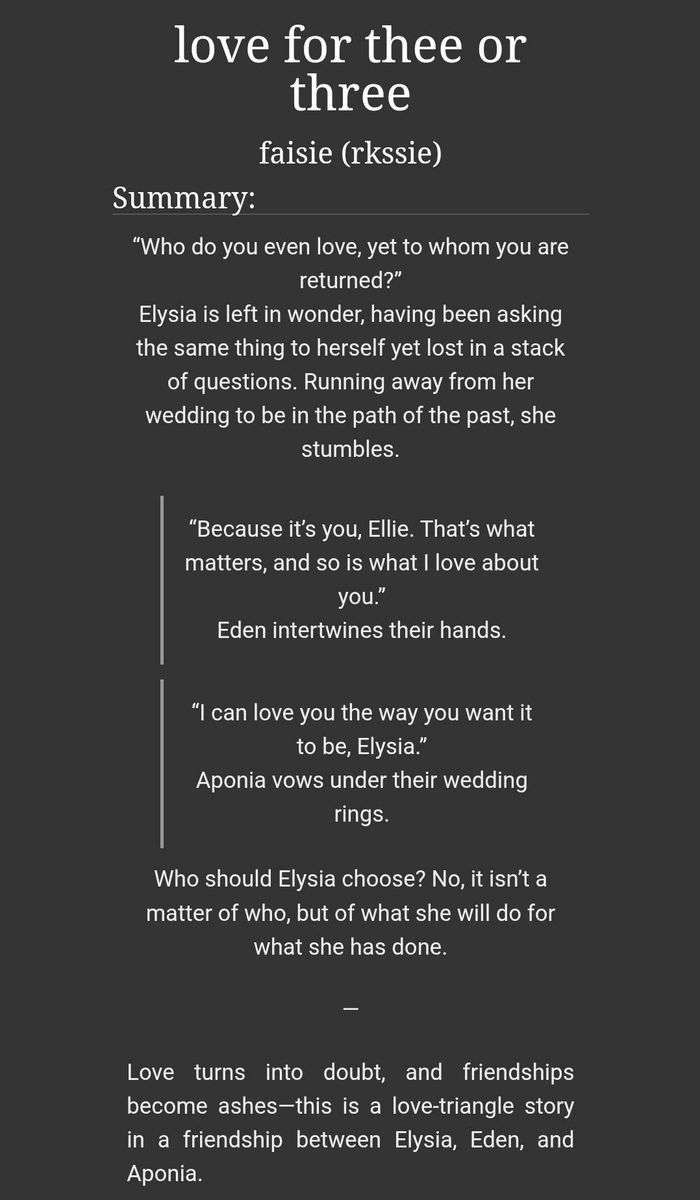 rkssie's tweet photo. #apoelyeden 🌷🍷🦋 [ love for thee or three ] Chap 1.

Yay, new fic is out of the basement! A romance-drama between Elysia, Eden, and Aponia. It's thrilling fr 💞

— angst/comfort, ex to lovers, friends to lovers, and many more.
🔗🔞: https://t.co/qXTEOC9tAr https://t.co/uhwihZwu6U