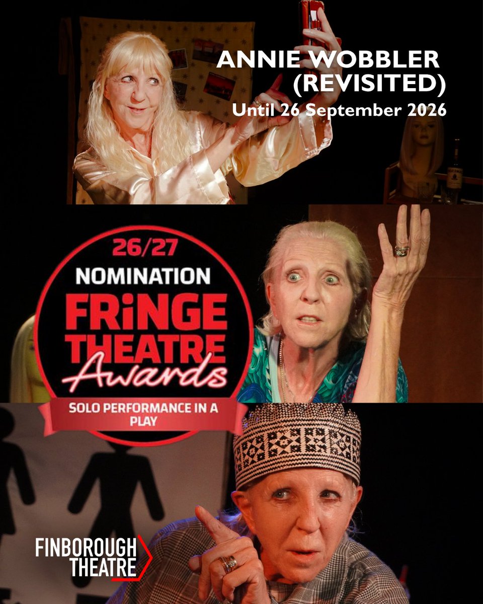 finborough's tweet photo. Annie Wobbler (Revisited) has been nominated for a Fringe Theatre Award for Best Solo Performance in a Play! 

Don't miss this 'theatrical treat of the highest order.' -Gyles Brandreth 

Tickets available here: https://t.co/ph51ngb4dg https://t.co/Ay8ZbQMwao