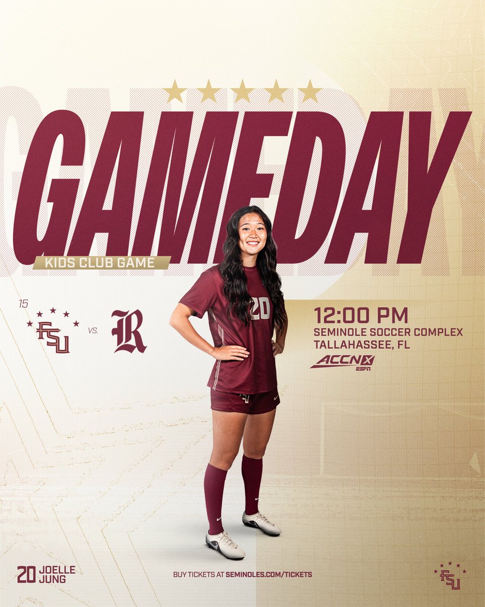 FSUSoccer's tweet photo. One more before ACC play!
 
⚽️ vs. Rice 🕛 12 pm ET 🏟️ Seminole Soccer Complex 🏡 🧒 Kids Club Game
 
🎟️ Tickets available at The Plex / Free for FSU students with Unconquered Pass! https://t.co/OHcGN9jPpH