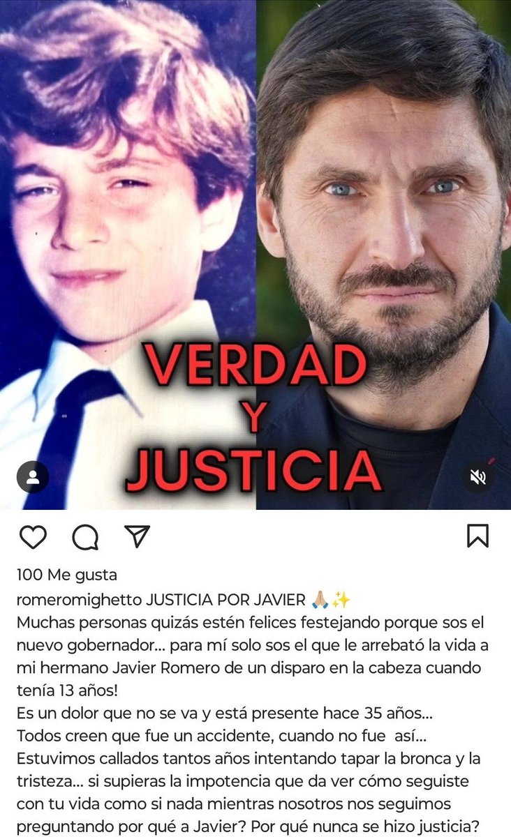 BaraldiSantiago's tweet photo. Un día como hoy, hace 37 años, en Hughes, Javier Romero, 13 años, moría de un tiro en la cabeza. El arma la manipulaba Maximiliano Pullaro de 14. En un hecho que la familia de la víctima lo señala como responsable.  Hoy, con la baja de imputabilidad, estaría preso. https://t.co/5PqXUiEBqE