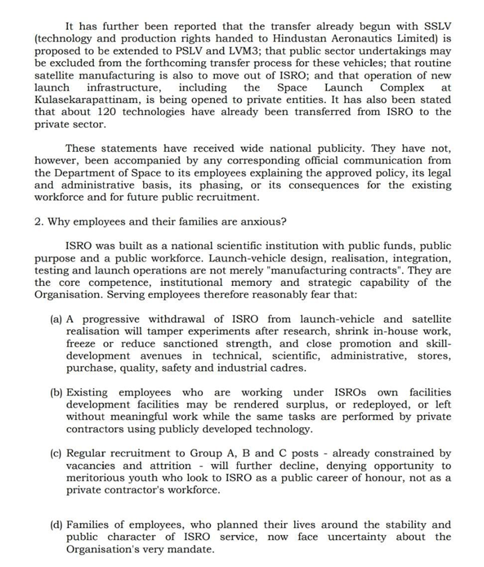 ANI's tweet photo. ISRO employees request official clarification on government policy regarding privatisation/transfer of ISRO manufacturing and operational functions, the future role of ISRO, and the impact on serving employees and future generations. https://t.co/UJRbbJUHQO
